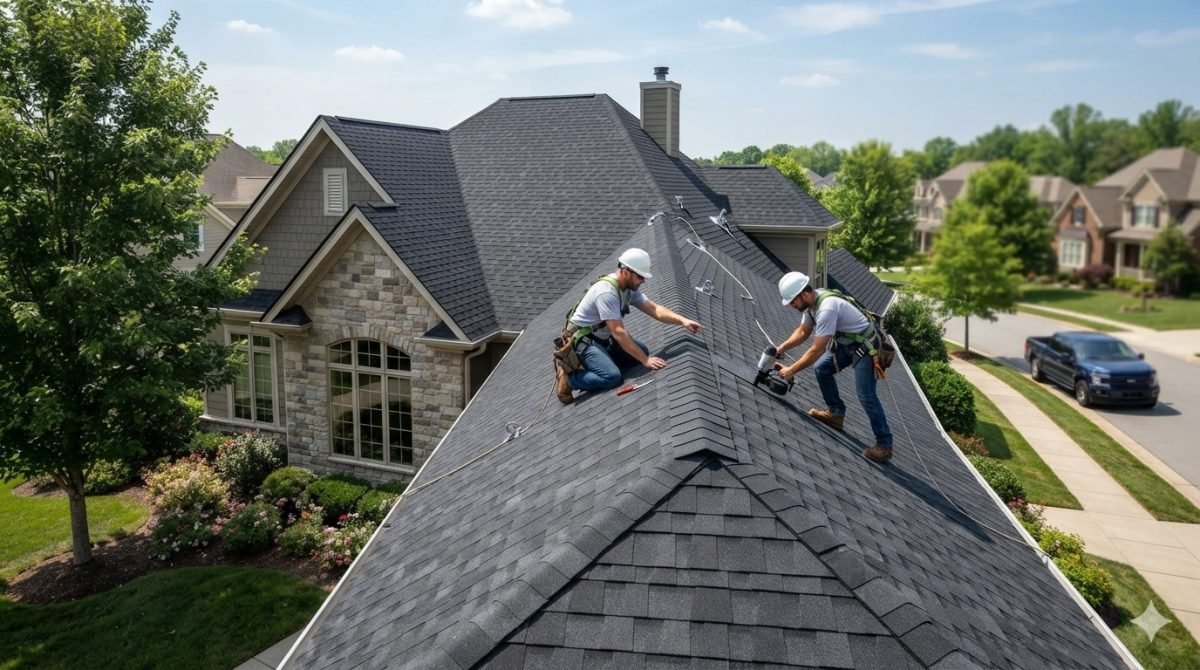 Roof replacement work on a residential property