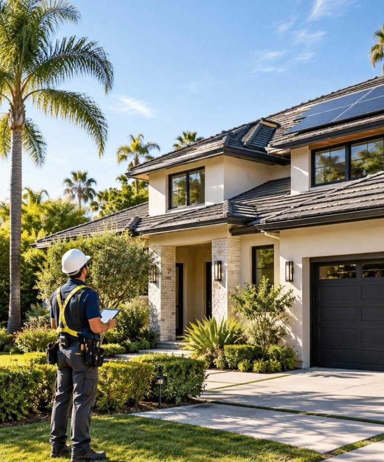 Roof and solar work on a home in Encino, California